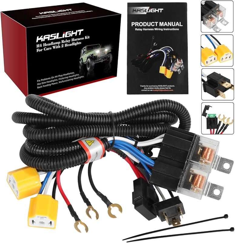 H4 Relay Wiring Harness Kit for LED Headlight Conversion in Toyota Tac