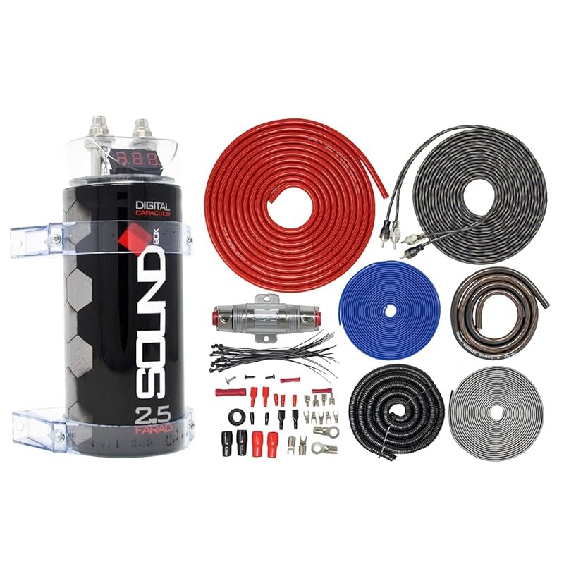 SoundBox 2.5 Farad Digital Capacitor with 4 Gauge Amp Kit for 2300W Pe