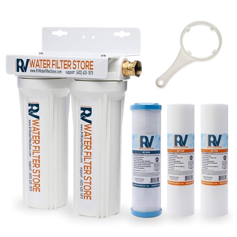 Premium RV Water Filter with Hose Fittings – Improves Taste & Odor – P