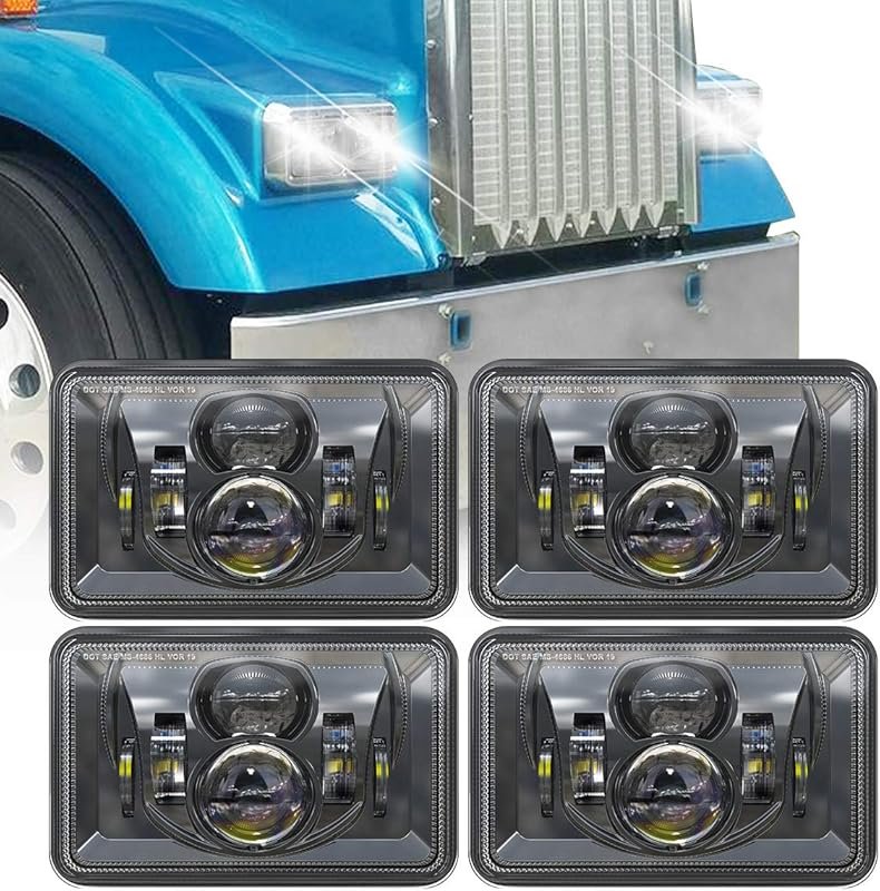DOT Approved 4x6 Inch LED Headlights 4 Pack 60W Hi/Lo Beam for Peterbi