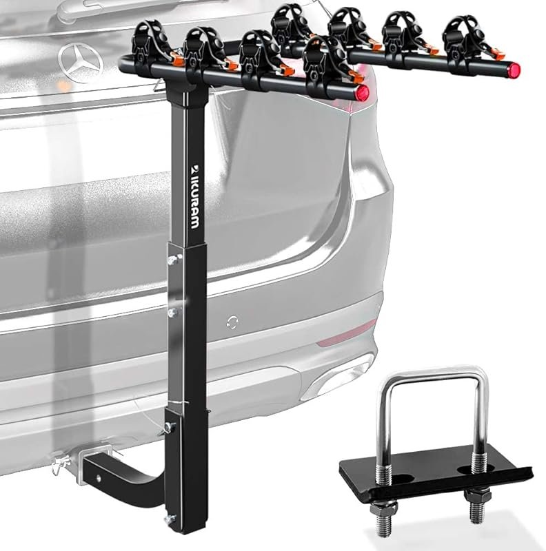IKURAM R 4-Bike Hitch Mount Rack: Double Foldable Carrier for Vehicles