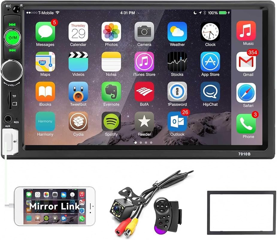 7-inch double DIN car stereo with MP5 player, touchscreen, Bluetooth,