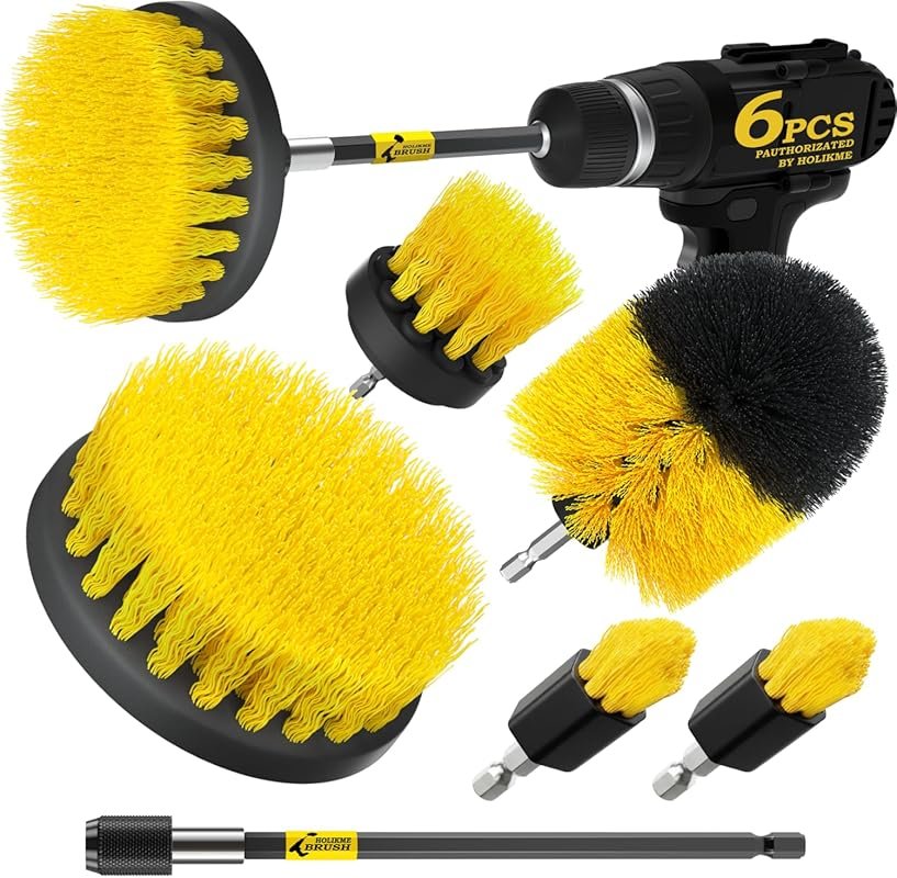 Holikme 6-Pack Drill Brush Power Scrubber Set with Long Attachments fo
