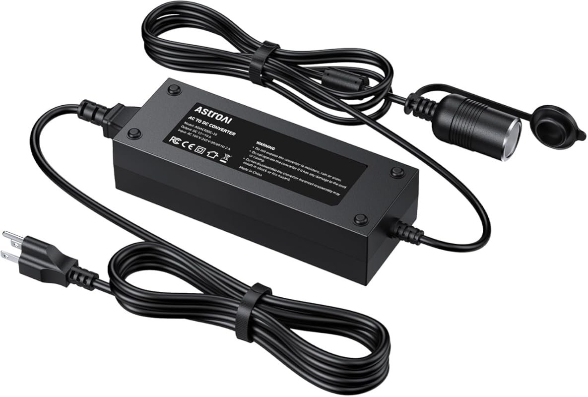 120V to 12V Converter 10A 120W Car Cigarette Lighter Adapter for Infla