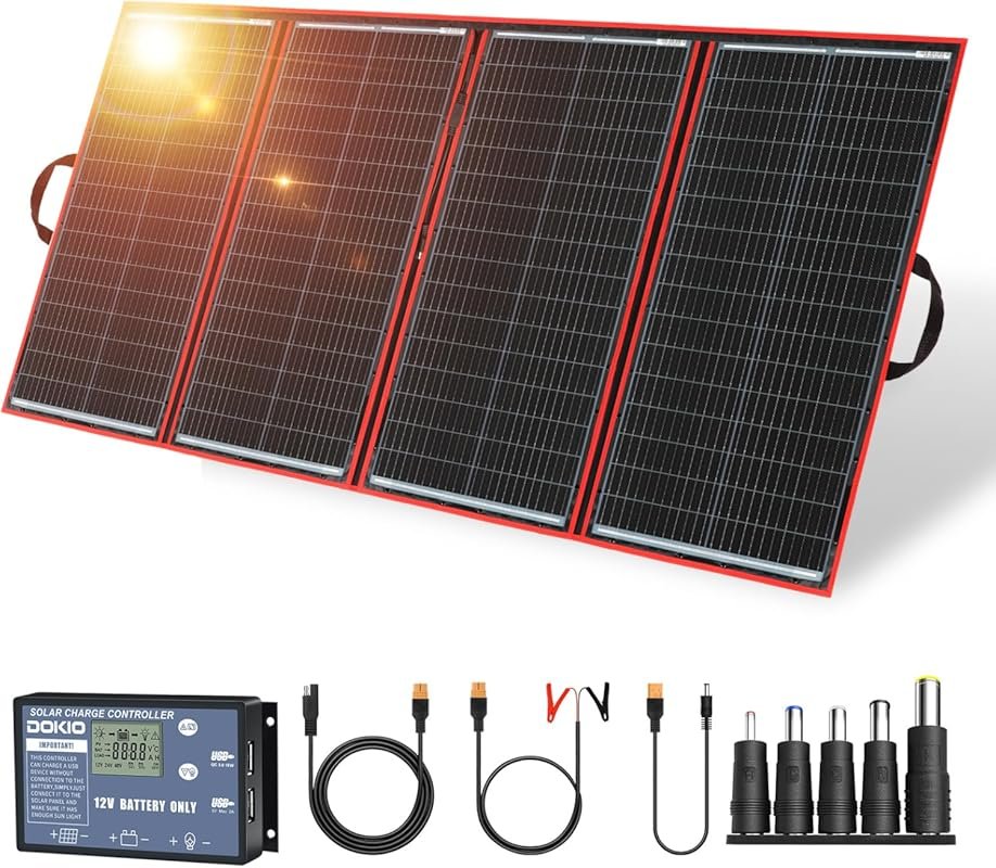 DOKIO 300W Portable Foldable Solar Panel Kit with Controller for RV Dr