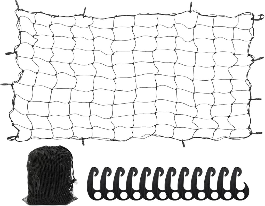 Heavy Duty Bungee Cargo Net - Stretches to 12'x10', 12 Hooks for Roof