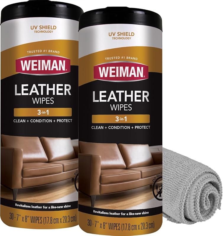 Weiman Leather Cleaner Wipes with UV Protection to Prevent Cracking an