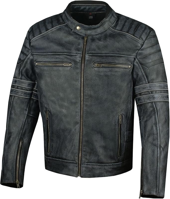 Jackets 4 Bikes Men's Distressed Cowhide Leather Motorcycle Jacket wit