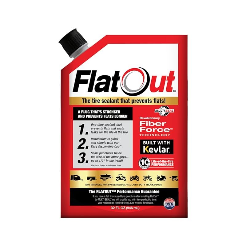 FlatOut Tubeless Tire Sealant with Kevlar - Repairs and Prevents Flats