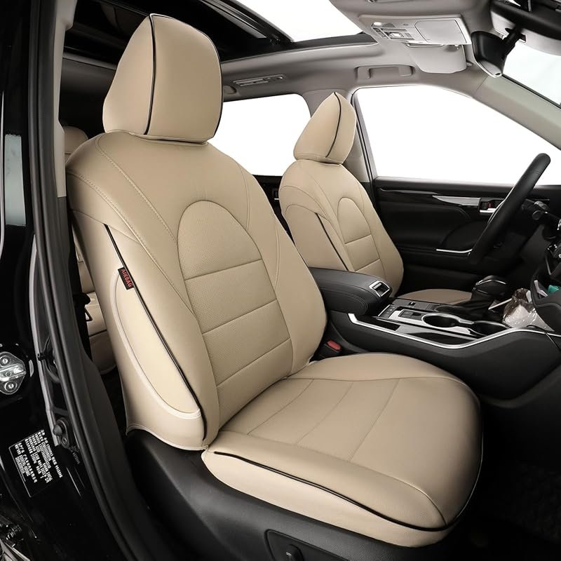 Beige Waterproof Faux Leather Seat Covers for 2014-2019 Toyota Highlan