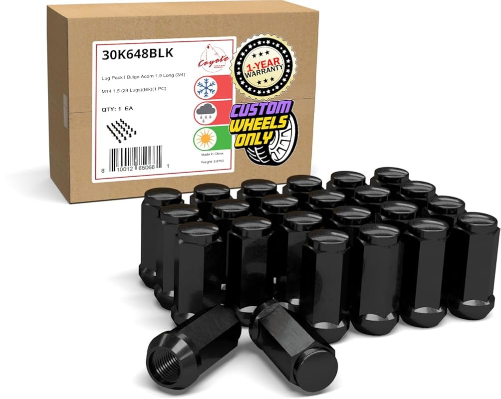 24-Pack M14x1.5 Black Lug Nuts for Ford F150 Raptor & Chevy Trucks