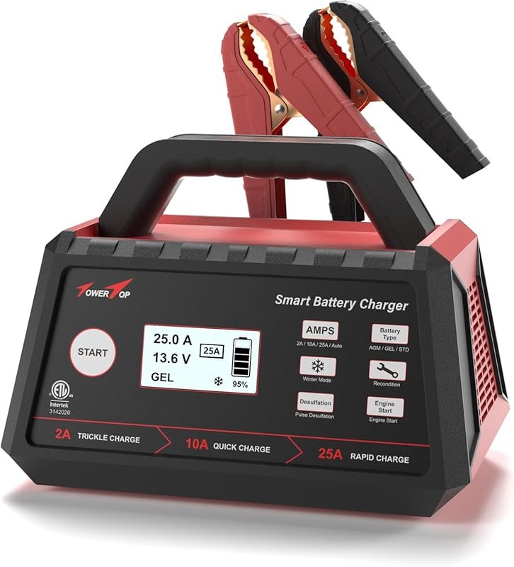 TowerTop 12V Smart Battery Charger and Maintainer with Auto Start, Des