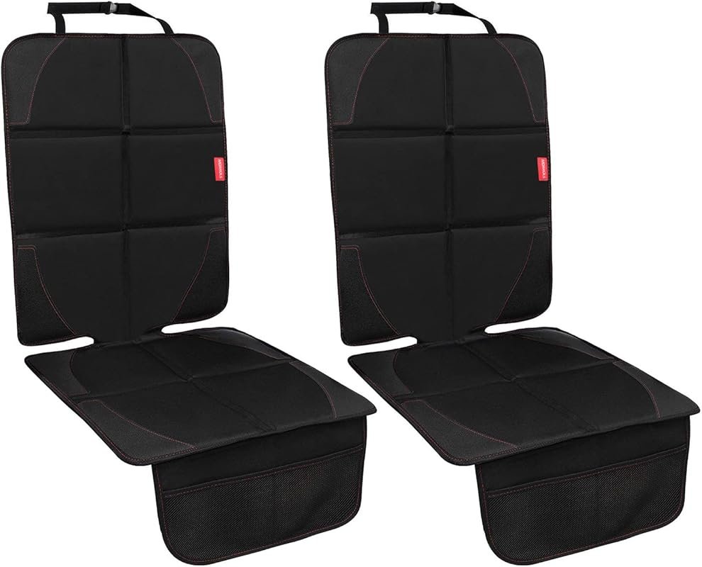 Car Seat Protector 2 Pack with Thick Padding, Waterproof Mesh Pockets 