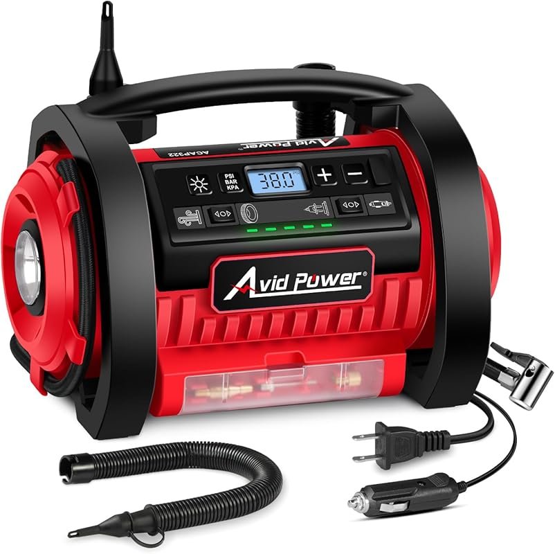 AVID POWER Portable Air Compressor with 12V and 110V Power and Inflati