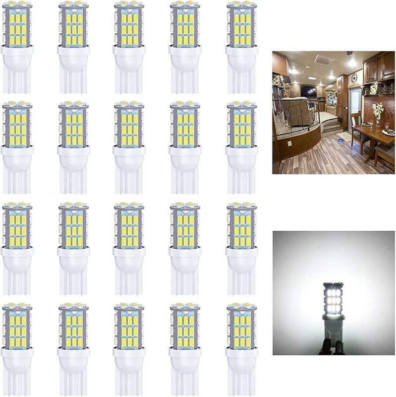Antline T10 LED Bulbs for 12V RV Interior Dome and Map Lights, 20-Pack