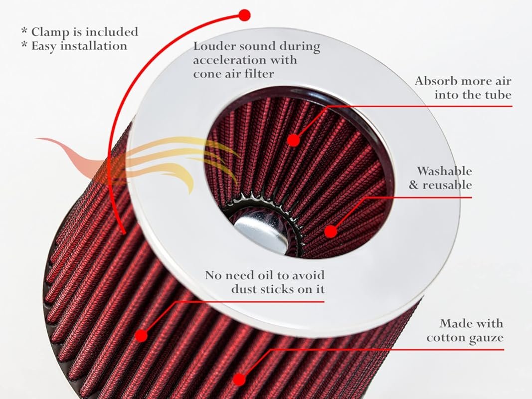 Matte black short ram intake pipe with red filter for 1990-1999 Toyota