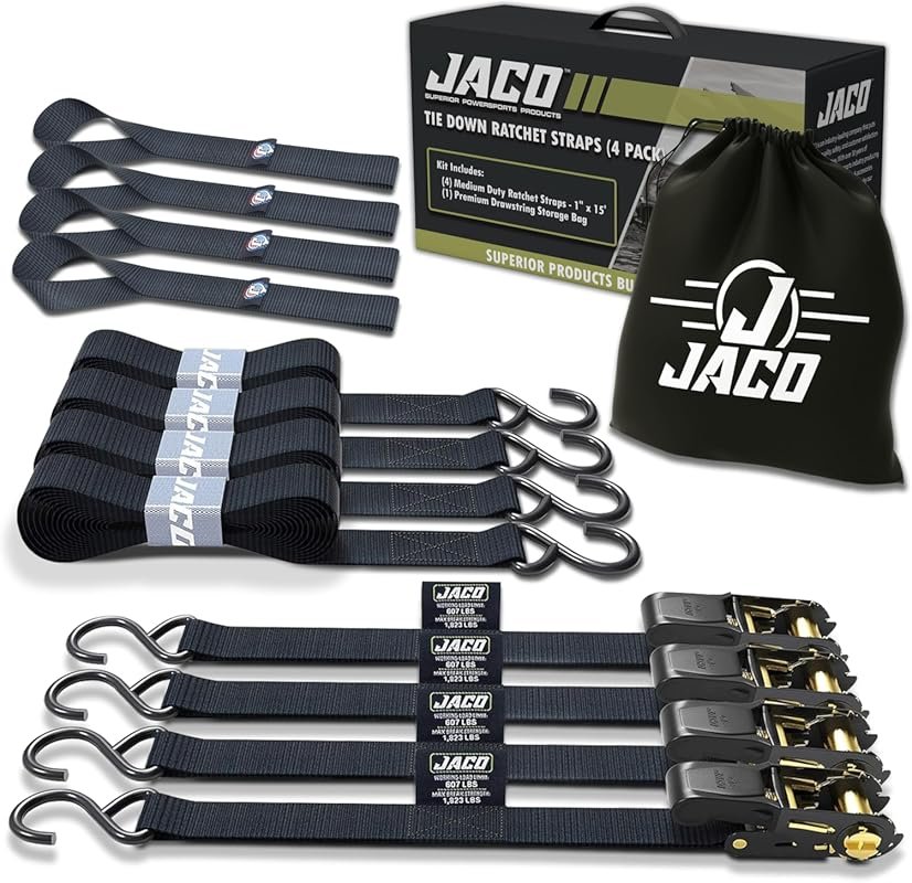 JACO Ratchet Tie Down Straps for RV Awnings, 1x15 Feet with 1,823 lb C