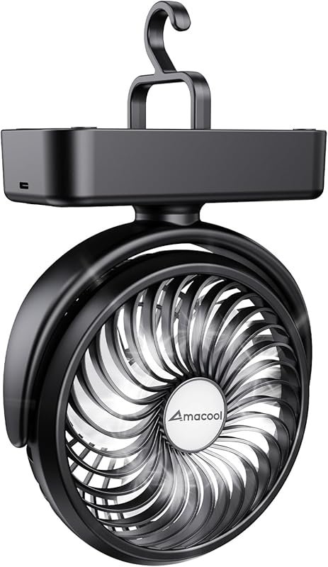 Portable Camping Fan with LED Lantern 40-Hour Runtime and Hanging Hook