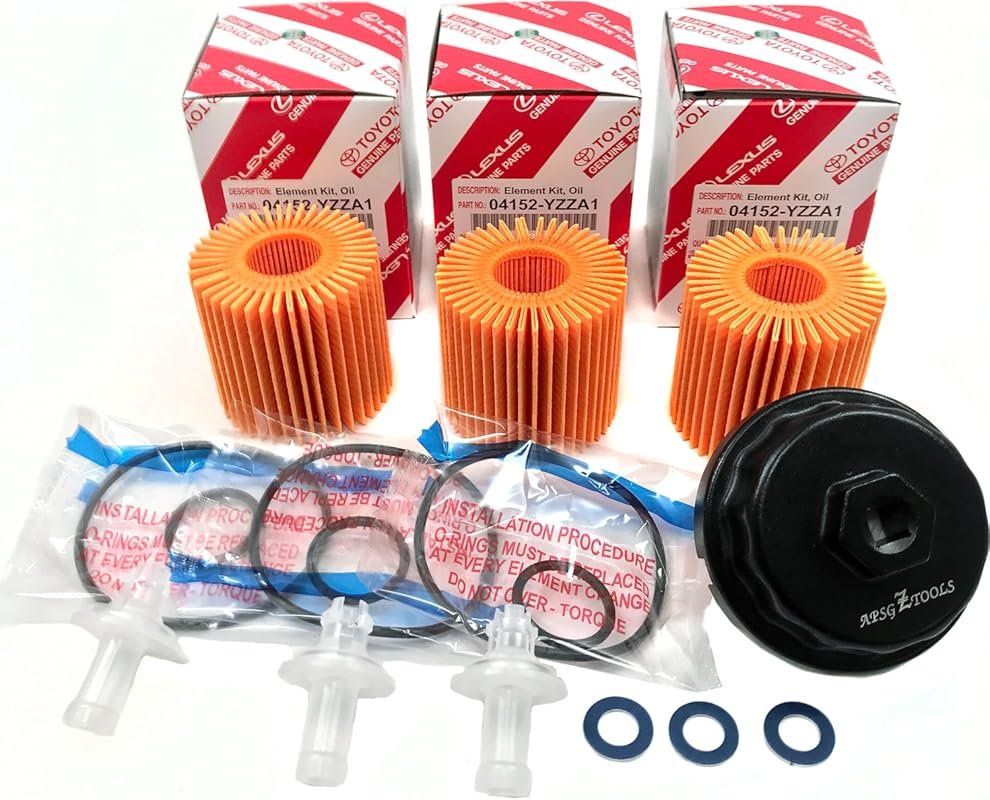3-Pack Oil Filter with Crush Washers and Wrench for Toyota Highlander,