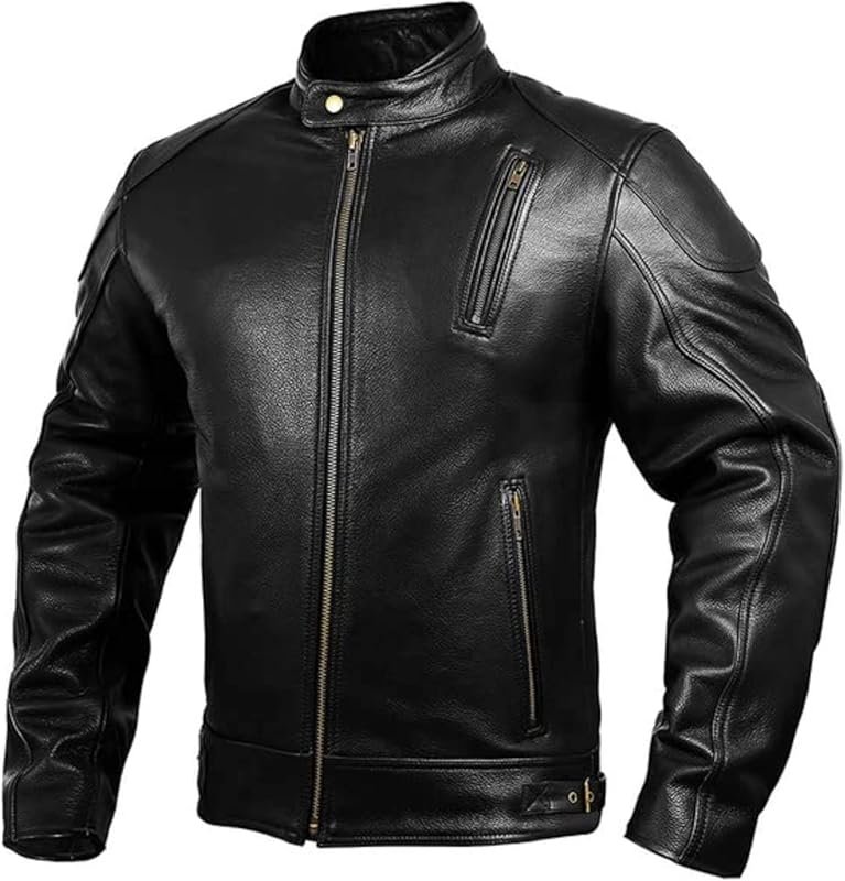 HWK Men's Leather Motorcycle Jacket with Armor – Cafe Racer Genuine Le