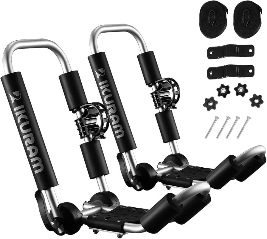 Kayak Roof Rack, Aluminum Kayak Carrier Folding J-Style Universal 3-in