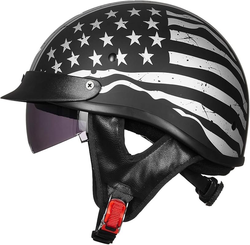 ILM Open Face Half Helmet with Sun Visor and Quick Release Buckle