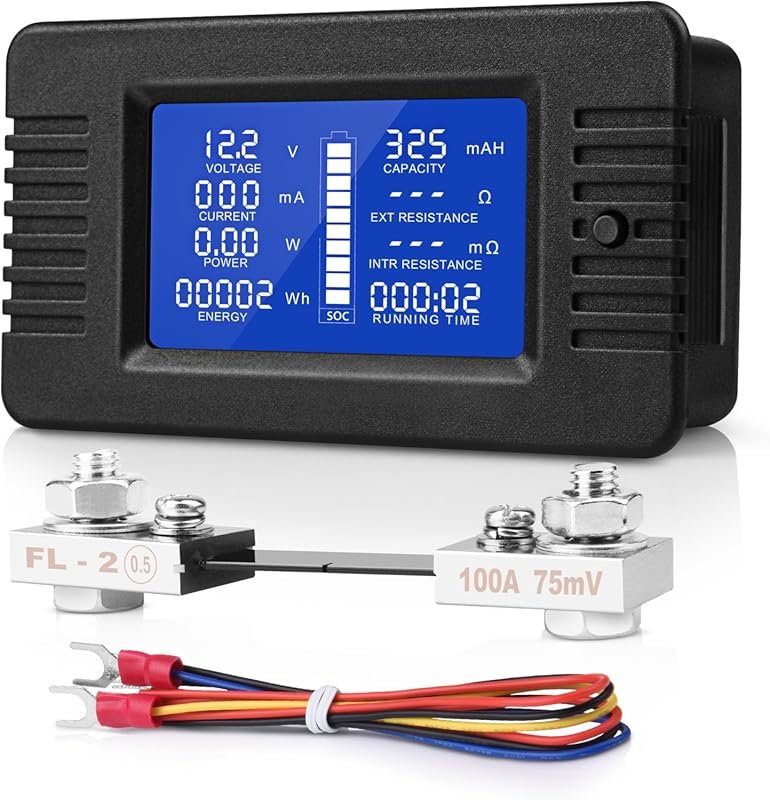 DC Multifunction Battery Monitor with 0-200V and 0-100A Range, LCD Dis