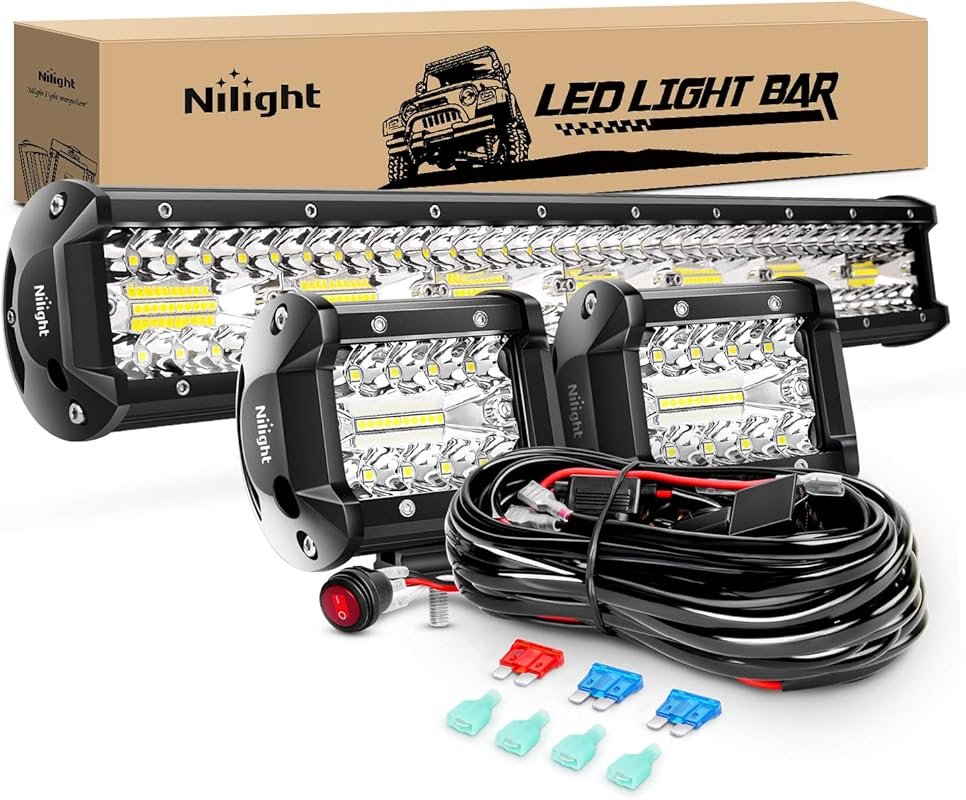 Nilight 20-Inch Triple Row LED Light Bar and LED Pods for Trucks