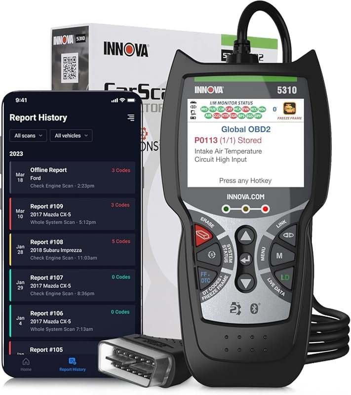 Innova 5310 OBD2 Scanner with ABS and SRS Code Reading, Battery Test,