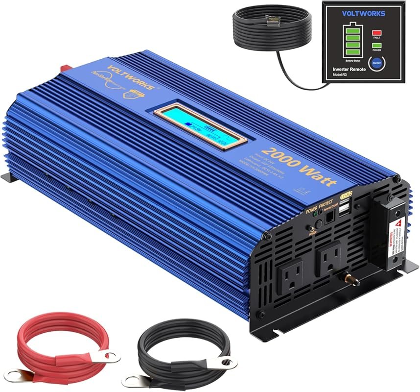 VOLTWORKS 24 Volt 2000W Pure Sine Wave Power Inverter 24V DC to 110V 1