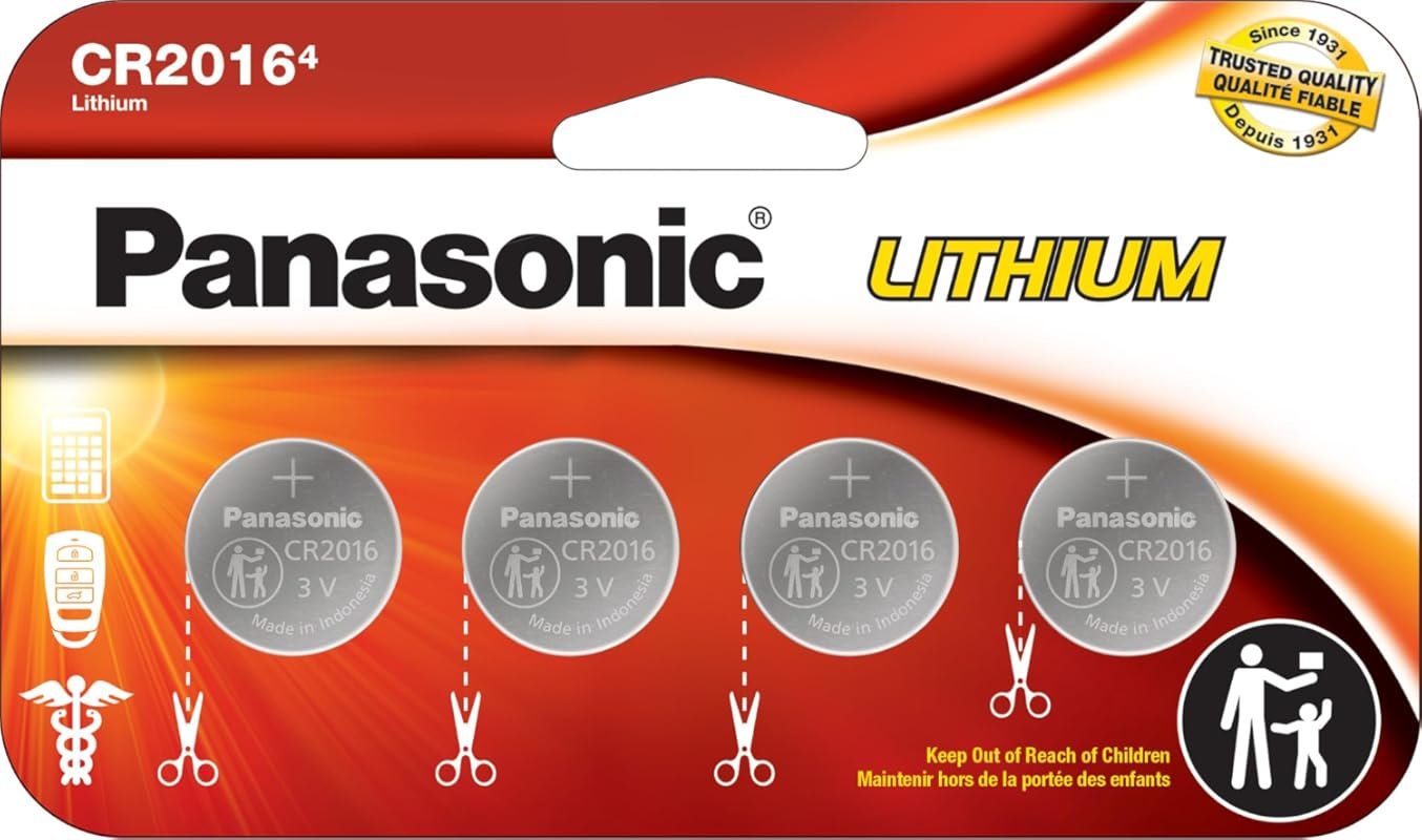 Panasonic CR2016 3.0V Lithium Coin Batteries, 4-Pack, Child Resistant