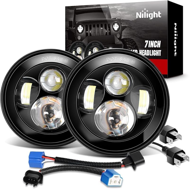 Nilight 7-Inch Round Cree LED Headlights with High-Low Beam for Jeep W