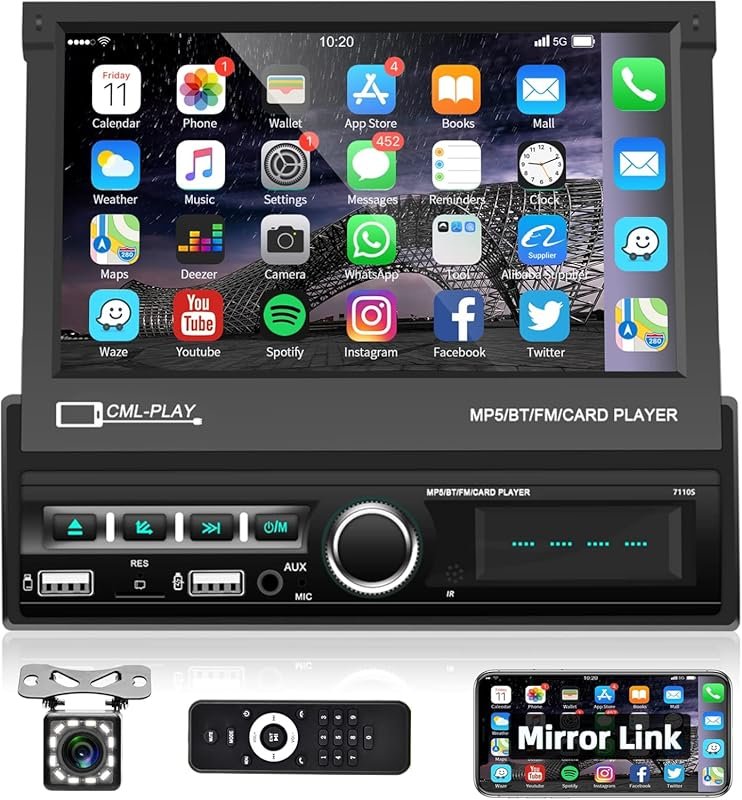 Podofo Single Din Touchscreen Car Stereo 7 Inch Motorized Flip Out Scr