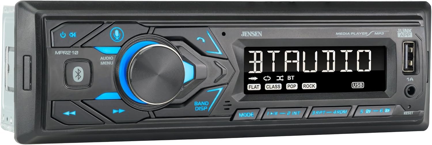 JENSEN MPR210 Single DIN Car Stereo with LCD Display, Bluetooth, and U
