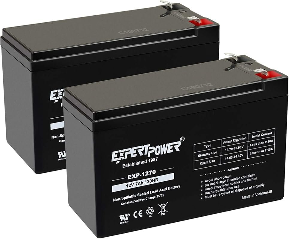 ExpertPower 12V 7Ah AGM Rechargeable Battery – 2-Pack for Reliable Bac