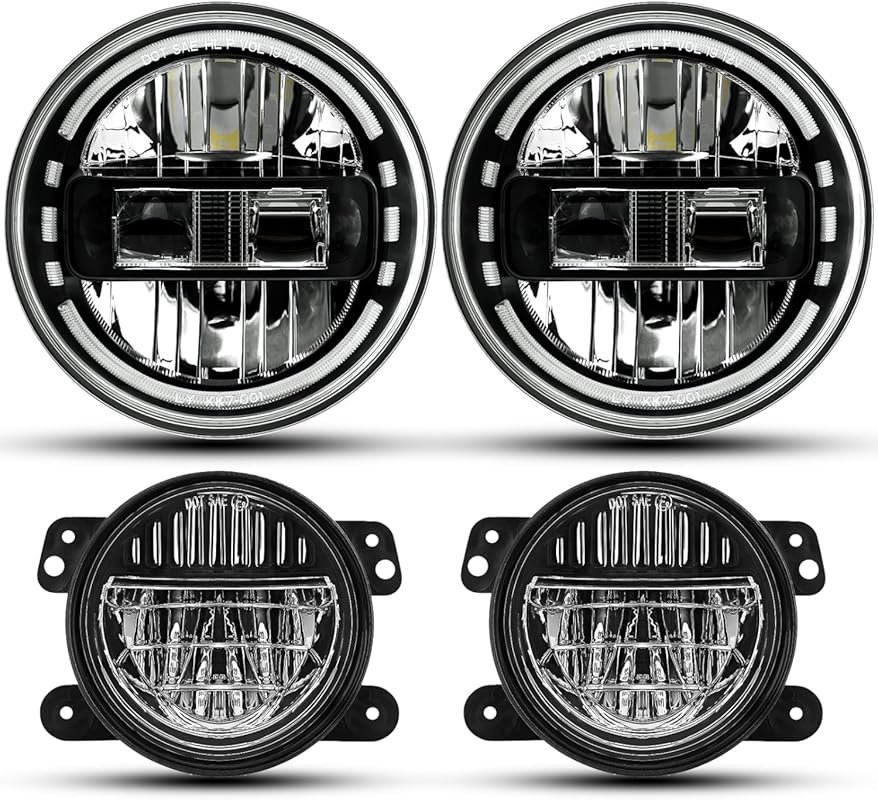 AUDEXEN 7-Inch Black LED Headlights with DRL and High-Low Beam for Jee