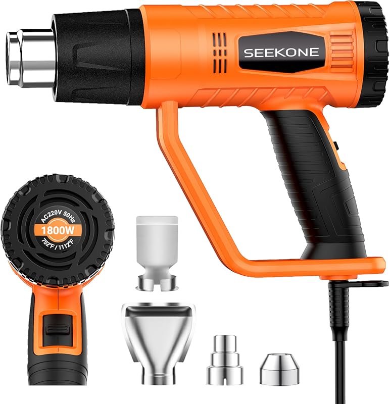 SEEKONE 1800W Heat Gun with Dual Temperature Settings, 4 Nozzles, and 