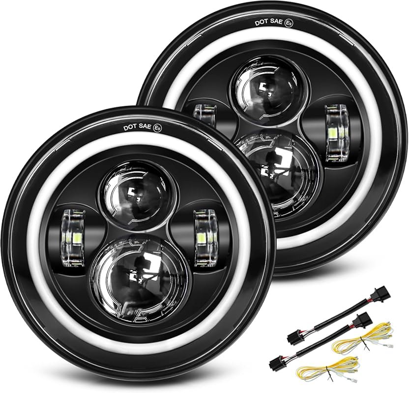 UNI-SHINE Black 2pcs 7 inch Led Headlight Round DOT Approved H6024 Led