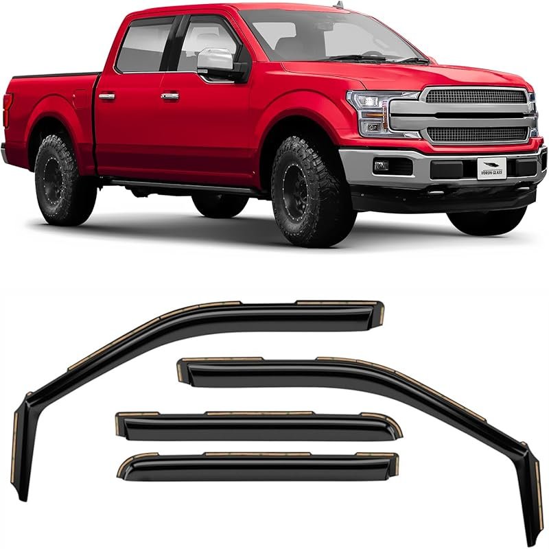Voron Glass In-Channel Rain Guards for Ford F150 to F550 Trucks, 2015-