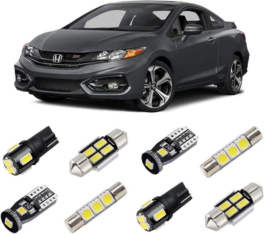 White Interior LED Lights Kit for Honda Civic Sedan/Coupe 2012 2013 2014 2015 Super Bright 6000K ...