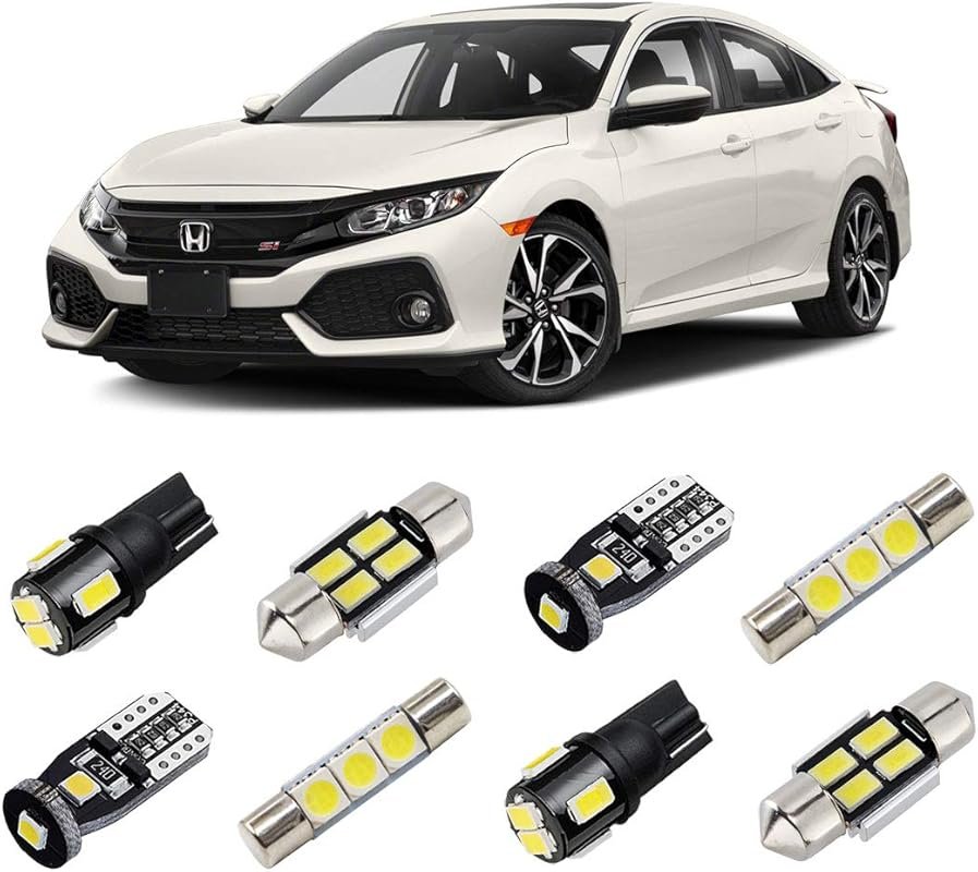 White Interior LED Lights Kit for Honda Civic 2016-2021 with Super Bri