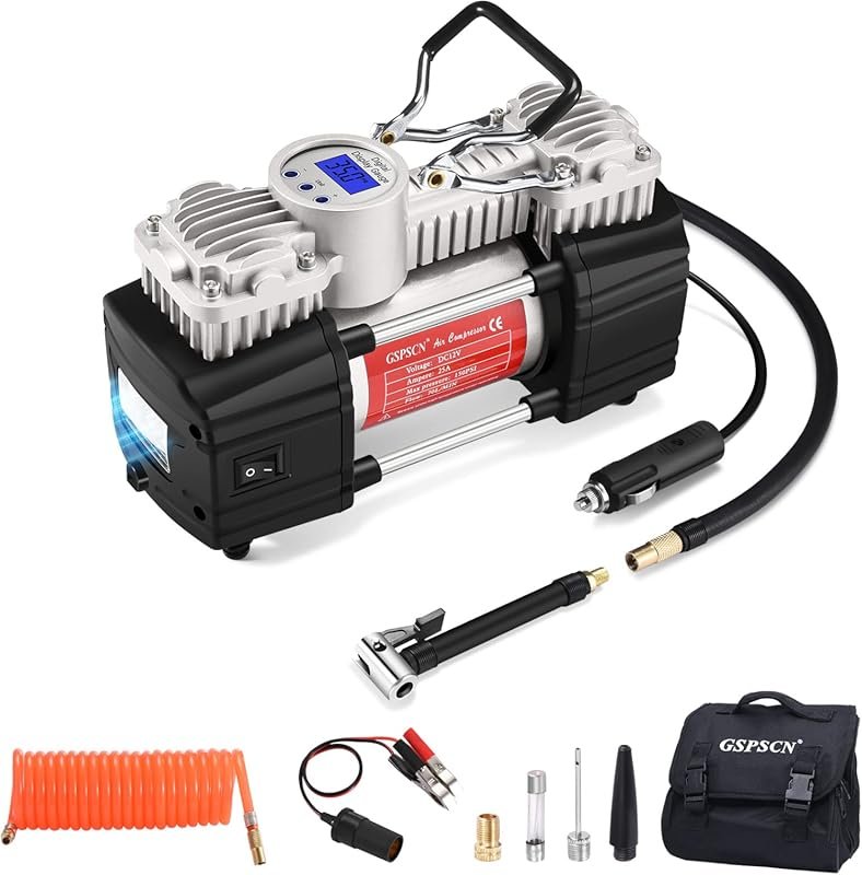 GSPSCN 12V RV Tire Inflator with Digital Display, LED Light, and 150 P