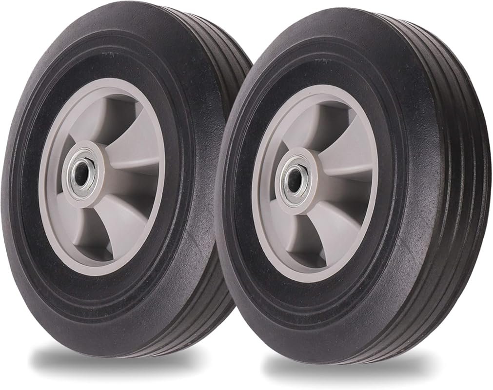 Set of Two 10-Inch Solid Rubber Wheels for Hand Trucks with 5/8-Inch A