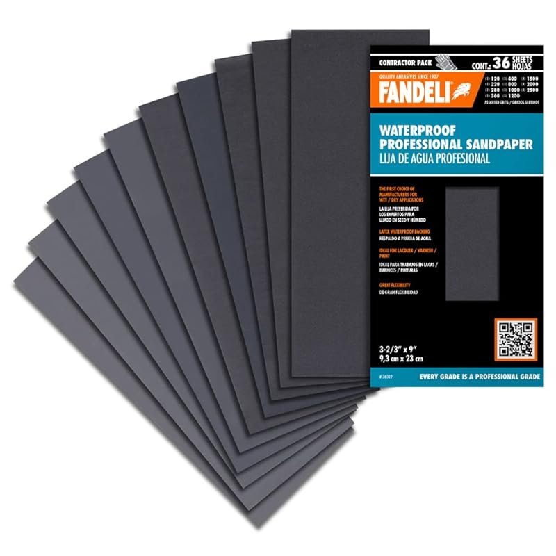 Fandeli Waterproof Sandpaper Assortment 36 Sheets Grits 120-2500 for C