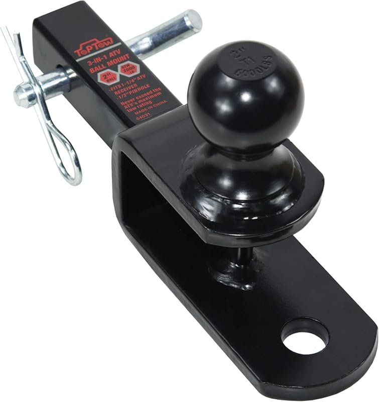 TOPTOW ATV/UTV Towing Ball Mount with 2-Inch Ball, Clevis Pin, 1 1/4-I