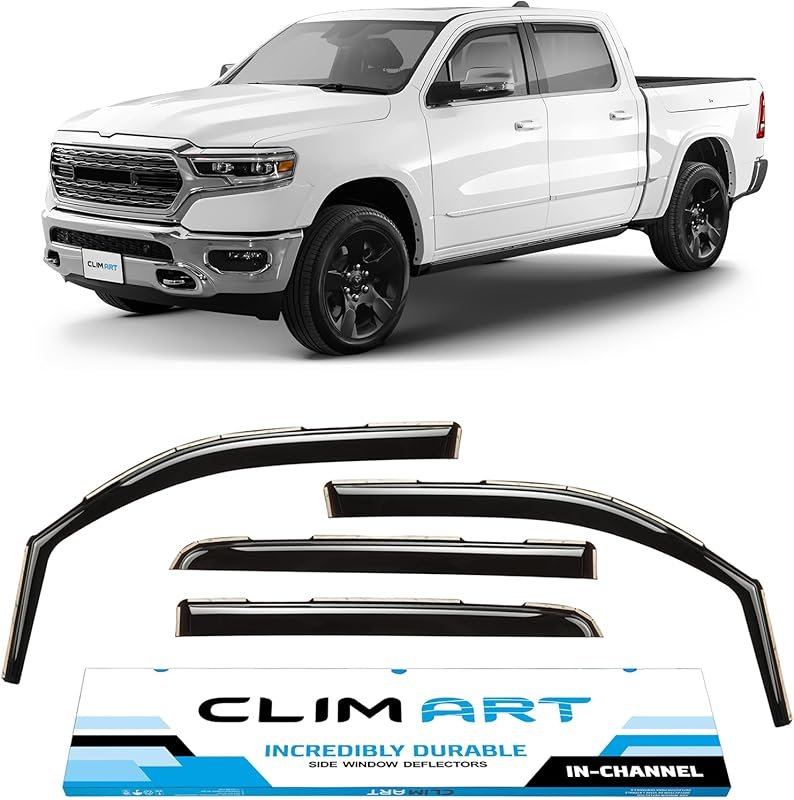 In-channel rain guards for 2019-2025 Dodge Ram 1500 Crew Cab, smoke-ti