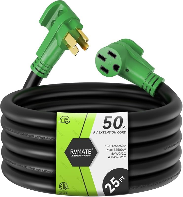 50 Amp 25-Foot RV Extension Cord with LED Indicator and Storage Bag