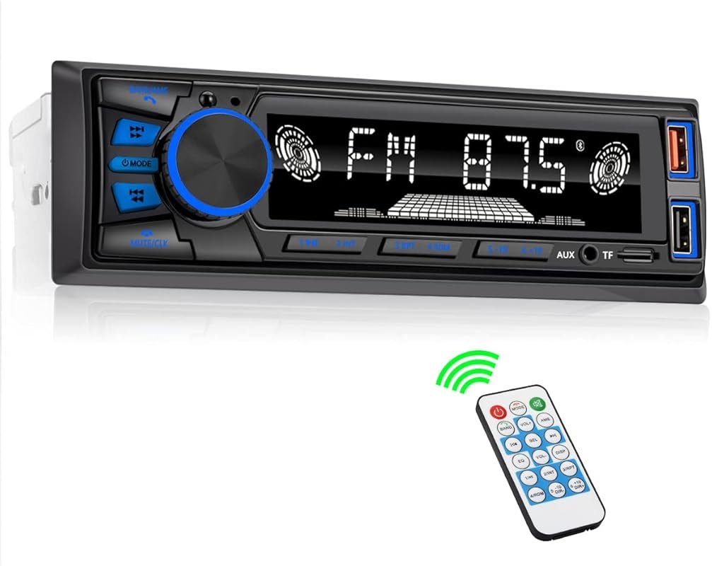 Single DIN Car Stereo with Bluetooth, App Control, and Multiple Audio