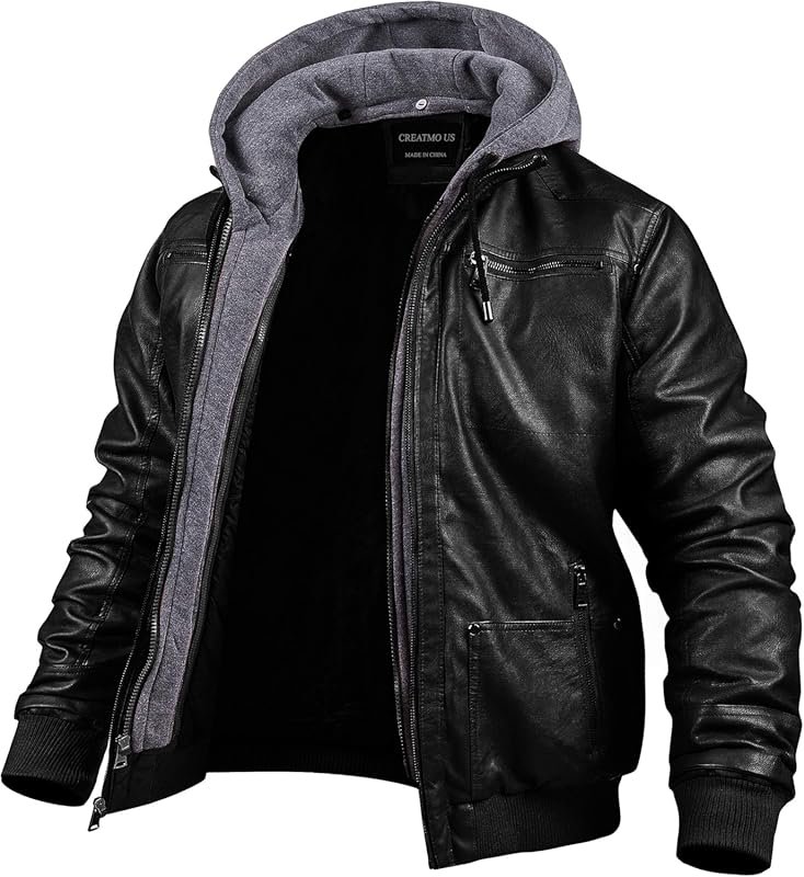 CREATMO US Men's Faux Leather Motorcycle Jacket: Waterproof Windproof