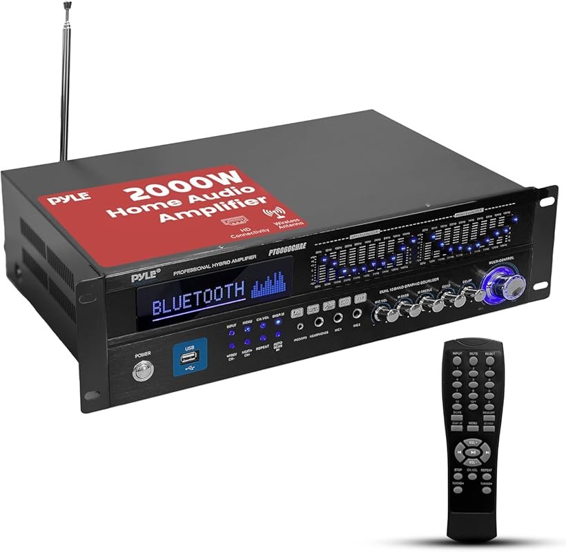Pyle 6-Channel 2000W Home Audio Amplifier with Bluetooth, Rack Mount,